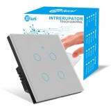 Cumpara ieftin Intrerupator smart touch, WiFi, Sticla securizata, iUni 4G, 4 Canale, 10A, Control vocal, Smart Life / Tuya, LED, Silver