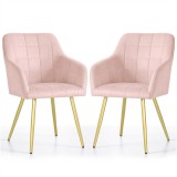 Set 2 Scaune Dining Luxano Roz, Velur, Picioare Aurii Metalice, Akord Furniture Factory, 54x58x82 cm