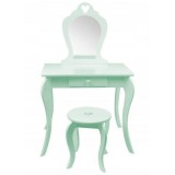 (DL) Set Masa de toaleta pentru copii Elza, verde, cu oglinda si taburet, 71x50x108 cm Household NewTrend