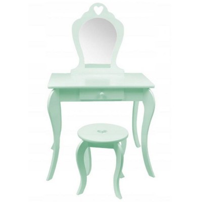 (DL) Set Masa de toaleta pentru copii Elza, verde, cu oglinda si taburet, 71x50x108 cm Household NewTrend foto