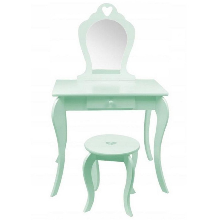 (DL) Set Masa de toaleta pentru copii Elza, verde, cu oglinda si taburet, 71x50x108 cm Household NewTrend