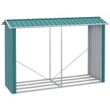 Outsunny Magazie de Depozitare a Buștenilor, Casă pentru Lemne de Foc din Otel Galvanizat cu Podea &Icirc;nălțată, 240x86x160 cm, Verde | Aosom Romania