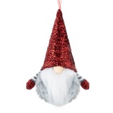 Ornament Brad Crăciun, Gnome, Figurina, Căciulă Roșie Tinsel, Corp Gri, 9x15cm, Oem