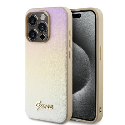 Husa originala Guess iPhone 15 Pro Max Saffiano Iridescent Script, auriu, GUHCP15XPSAIRSD foto