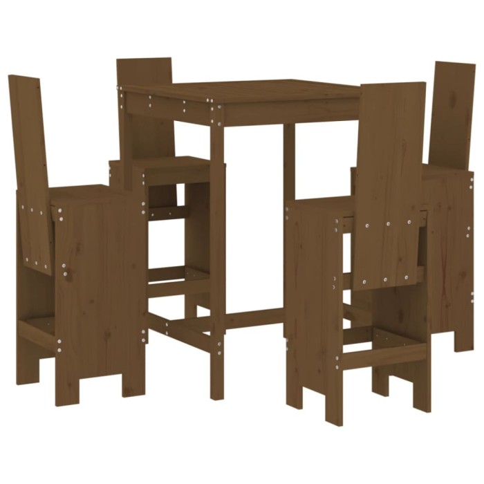 Set mobilier bar de gradina, 5 piese, maro miere lemn masiv pin