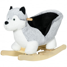 HOMCOM Balansoar Husky din Lemn pentru Copii, Animal de Pluș Gri, 60x33x50cm | Aosom Romania