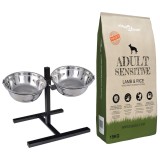 Cumpara ieftin Suport de hranire si bol cu mancare pentru caini 57,5 x 26 cm