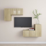 Cumpara ieftin Set de dulapuri TV, 4 piese, stejar sonoma, lemn prelucrat