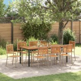Set de mese pentru grădină vidaXL 9 piese Poliratan bej Acacia, Scaune grădină vidaXL cu perne - Set de 2 &icirc;n poliratan bej, Masă grădină vidaXL 200x90