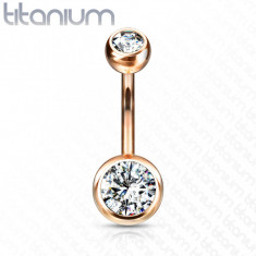 Piercing din titan pentru buric ? doua pietre rotunde transparente, 1,6 mm - Culoare: Aramiu foto