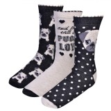 șosete Femei, Model C&acirc;ine Pug, Multicolor, Set 3 Bucăți