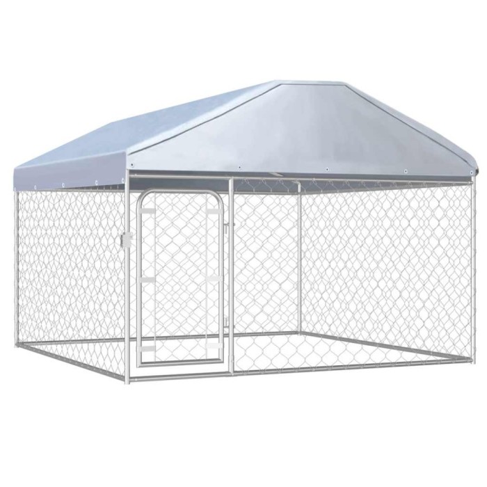 Padoc de caini de exterior cu acoperis, 200 x 200 x 135 cm