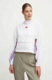 Adidas bluza Express femei, culoarea bej, cu glugă, cu imprimeu, IW8634