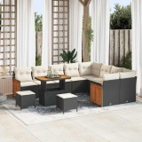 vidaXL Set de canapele pentru grădină cu pernă 12 pcs negru și crem