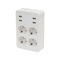 Home NV 4 USB tava distribuitor USB, 4 prize cu impamantare, 4 prize USB total 2,4A, ?tecar rotativ, max.3680W foto