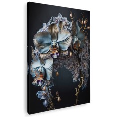 Tablou canvas floare orhidee, negru, albastru, maro 1095 Tablou canvas pe panza CU RAMA 20x30 cm