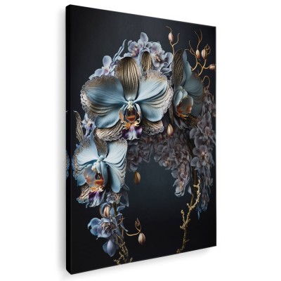 Tablou canvas floare orhidee, negru, albastru, maro 1095 Tablou canvas pe panza CU RAMA 60x90 cm foto