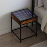 Noptieră cu LED infinity, stejar fumuriu, 40x40x51 cm