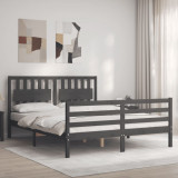 VidaXL Cadru de pat cu tăblie, gri, 160x200 cm, lemn masiv