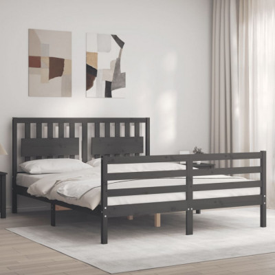 vidaXL Cadru de pat cu tăblie, gri, 160x200 cm, lemn masiv foto