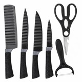 Set cutite bucatarie 6 piese cu foarfeca si curatator, 28x9 cm