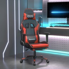 vidaXL Scaun de gaming cu masaj/suport picioare, negru/roșu, piele eco 345458