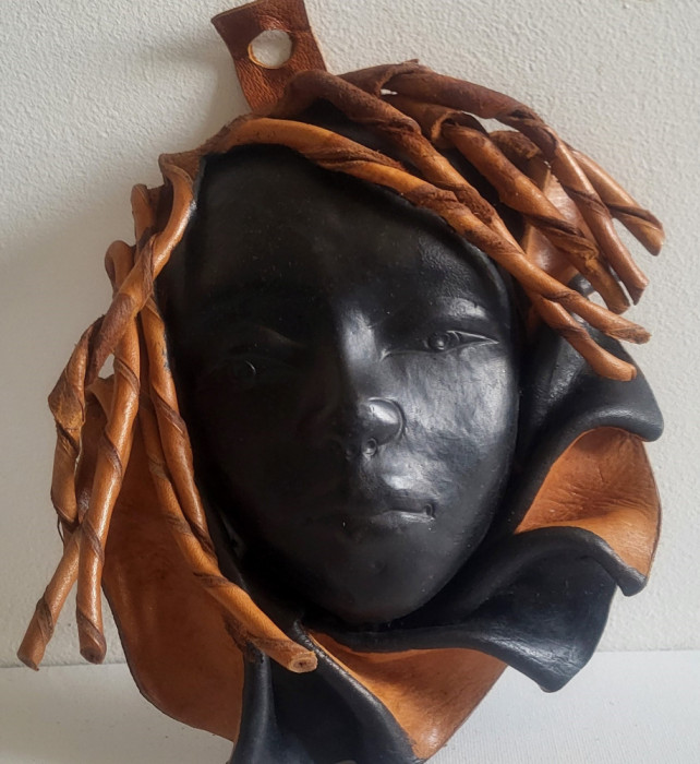 Unicat, masca tribala africana din piele groasa, 18x15cm, Africa