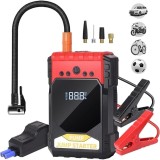 Starter auto 4 in 1, Power Bank, booster baterie auto, compresor de aer, Power Bank cu afisaj digital, lumina de urgenta, negru/rosu