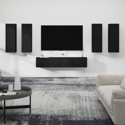 vidaXL Set dulap TV, 6 piese, negru, lemn prelucrat foto