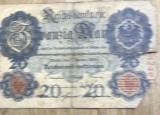 BNKSTR03DE Bancnotă Veche Germania 20 Mark 1907 (Reichsbanknote), Perioada Imperială, Vulturul German, Colecție / Numismatică