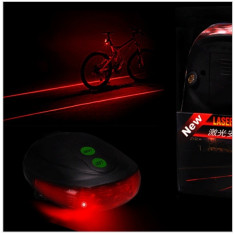 Stop 5 led pentru bicicleta si 2 lasere traseu, culoare rosie, laser rosu