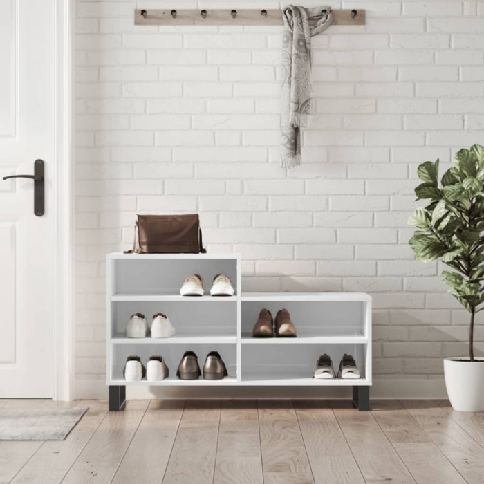 Pantofar, alb extralucios, 102x36x60 cm, lemn compozit