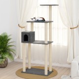 VidaXL Ansamblu pisici cu st&acirc;lpi din funie de sisal gri &icirc;nchis 147 cm