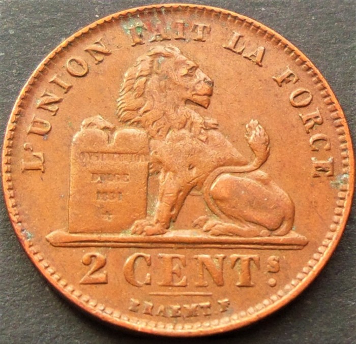 Moneda istorica 2 CENTIMES - BELGIA, anul 1919 *cod 2515 - DES BELGES= excelenta