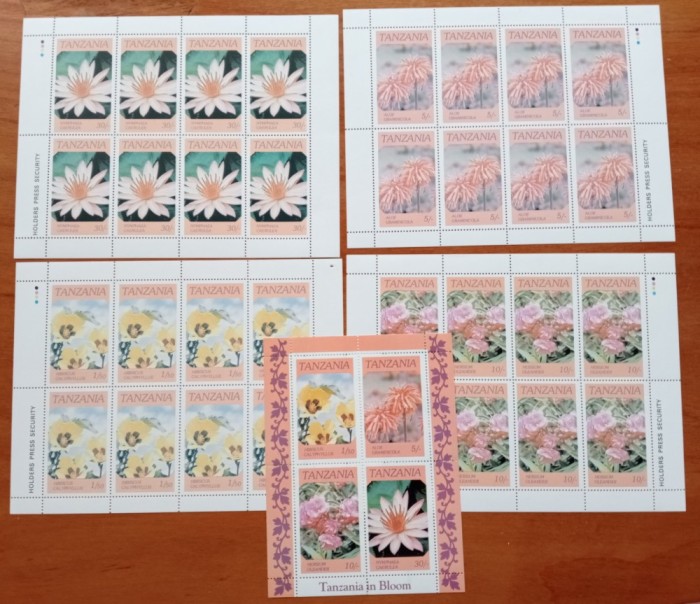TANZANIA-&#039;&#039;FLORI -8 SERII de 4val . in coli +COLITA-COLITA- NESTAMP. -vezi scan