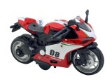 Macheta Metalica Motocicleta Speeder Sport, Scara 1:8, cu Efecte Luminoase si Sonore Rosu-Alb