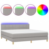 Cumpara ieftin Pat cu arcuri, saltea si LED, gri deschis, 160x200 cm, textil