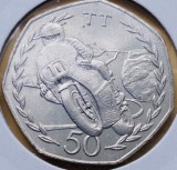 50 pence 1982 Isle of Man / Insula Man , Tourist Trophy Motorcycle Races, km#101