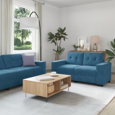 vidaXL Set canapea, 3 piese, perne albastre, catifea