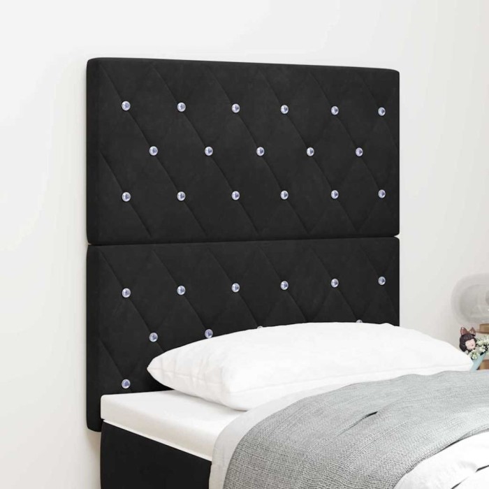 vidaXL Tăblie de pat tapițată cu buton din cristal negru, 80 cm catifea