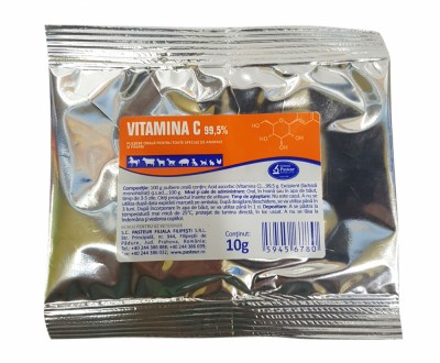 Vitamina C 99.5% 10g pentru caini, pisici, cabaline, suine, ovine, caprine, bovine si pasari, Pasteur foto