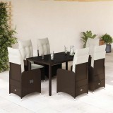 Set bistro de grădină cu perne, 7 piese, maro, poliratan