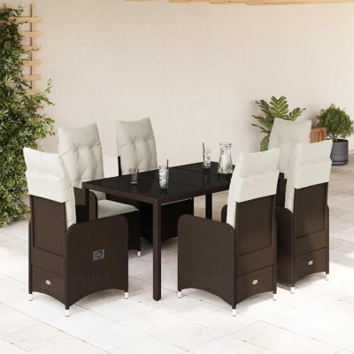 Gossi set bistro de gradina cu perne, 7 piese, maro, poliratan foto