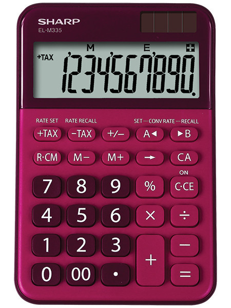 Calculator De Birou, 10 Digits, 149 X 100 X 27 Mm, Dual Power, Sharp El-m335brd - Rosu