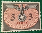 Timbru oficial WW2 de ocupatie&ndash; Guvernăm&acirc;ntul General (Polonia ocupată) &ndash; 1940, Valoare 3 Zloty (MNH / Neuzat)
