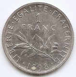 Franta 1 Franc 1898 - Argint 5g/835, 23 mm, KM-844.1 (1)