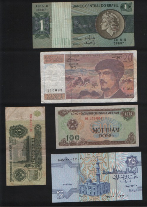 Set 5 bancnote de prin lume adunate (cele din imagini) #206