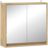 HOMCOM Dulap Baie cu Oglindă, 2 Uși, Raft Reglabil, Culoare Stejar, 48 x 14.5 x 45 cm, MDF/PAL/Oglindă