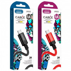 Cablu de date, JOKADE JA003, JIEGE Series, USB - Micro USB, 5A, 3m, Negru, Blister