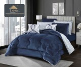 Cumpara ieftin Lenjerie pat cu pilota inclusa din catifea si blanita artificiala de iepure cu doua fete,cearceaf cu elastic,bleumarin+alb - A1204